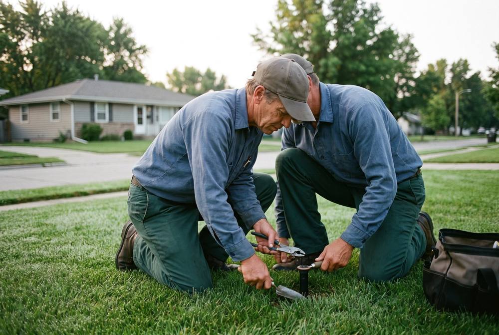 Checking a broken sprinkler head